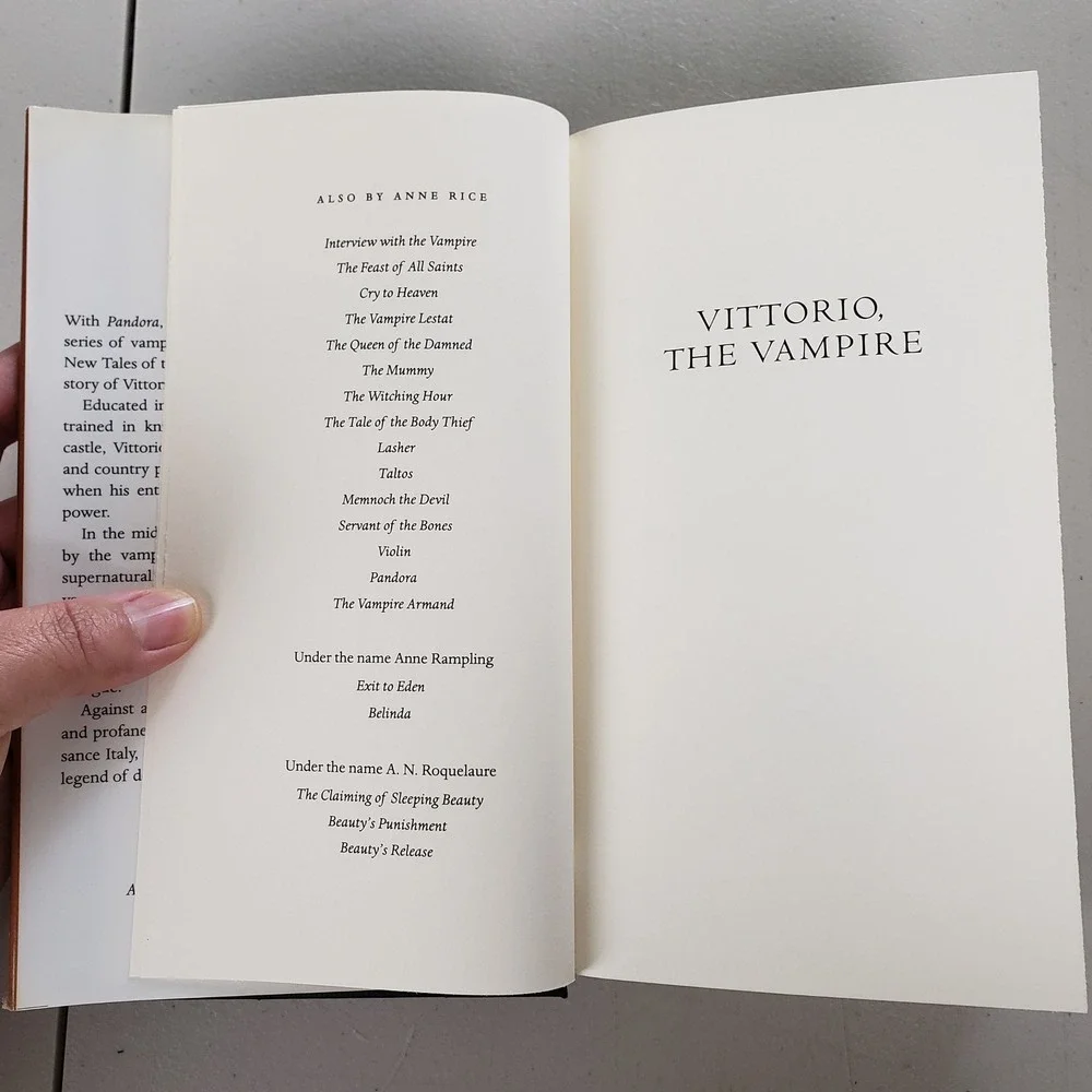 Vittorio the Vampire Anne Rice 1999 First Trade Edition Hardcover Horror Novel